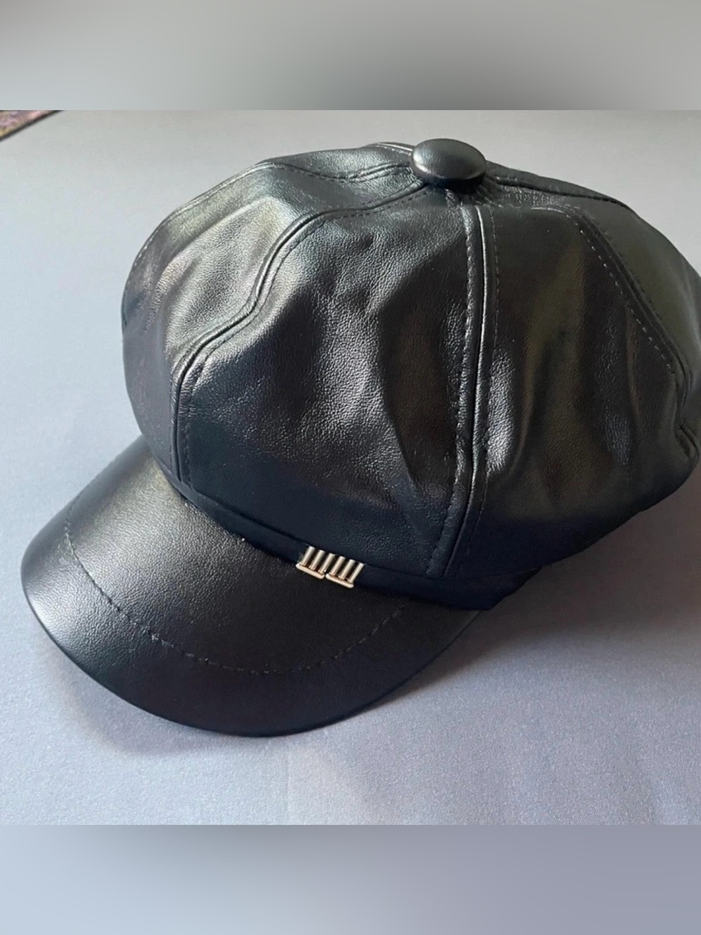 Black Faux Leather Newsboy Cap - women’s Accessories